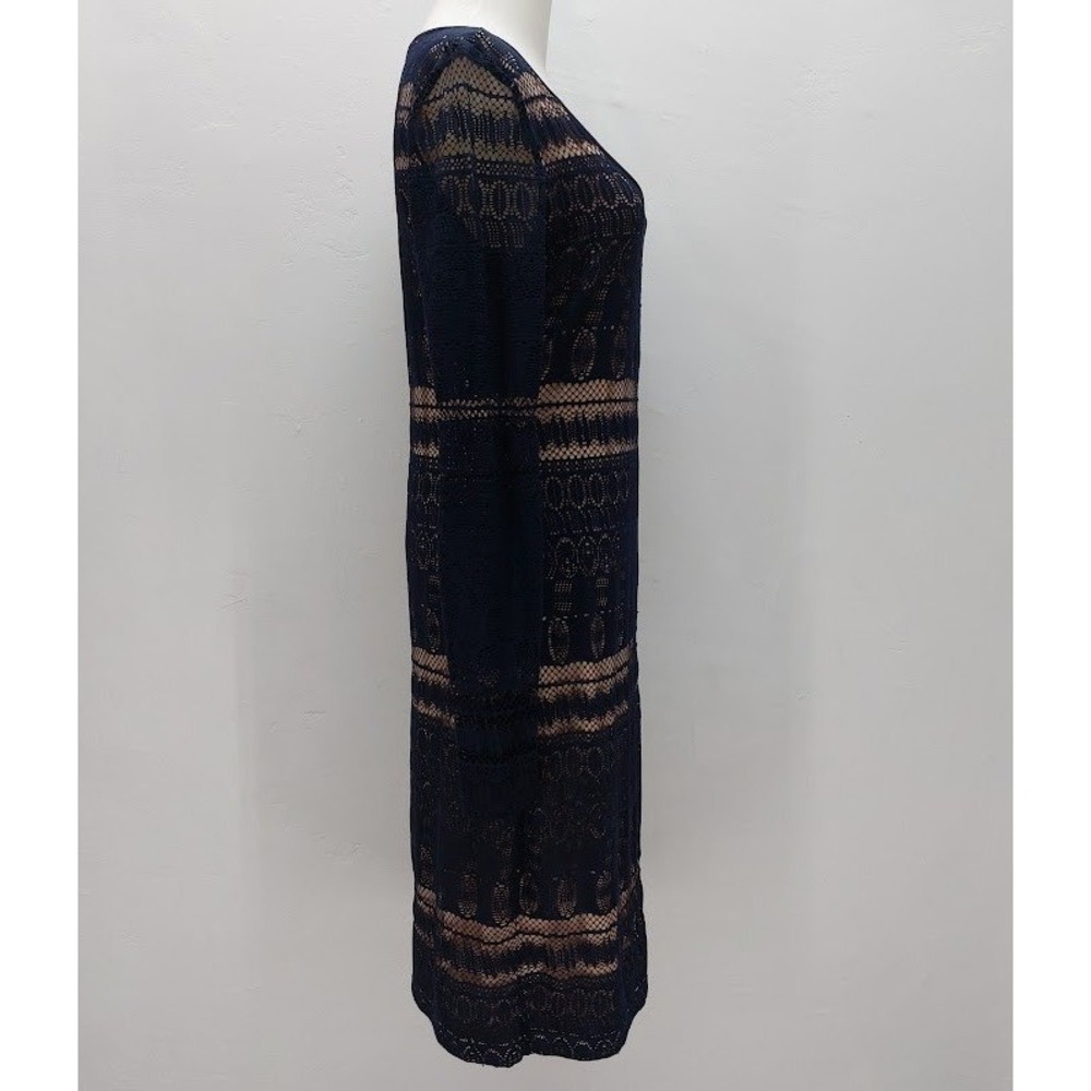 BCBGMAXAZRIA Tanya Dress Women's Medium Navy Blue Crochet Lace Sheath Evening - Picture 2 of 10